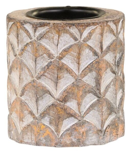 Prírodný antik drevený svietnik na čajovú sviečku Conny - Ø 7*8 cm - Chic Antique