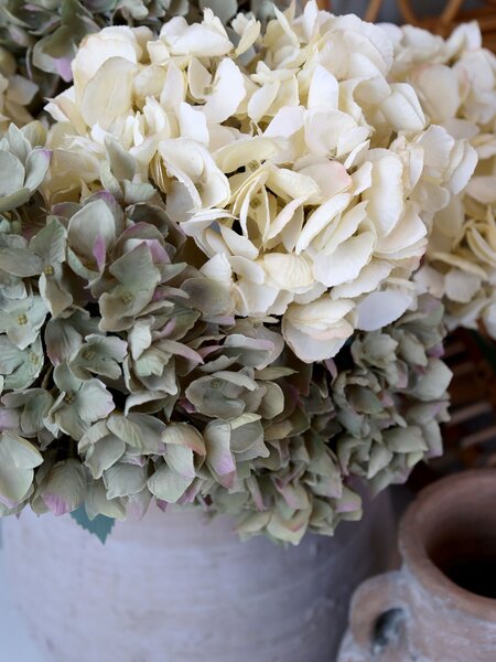 Dekorácia umelá zelená kvetina Hortenzie Hydrangea dusty green - 80 cm - Chic Antique