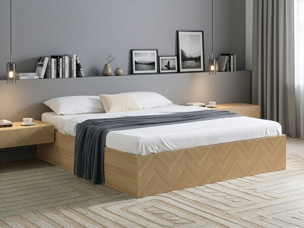 Posteľ svetlohnedá rám postele z MDF 180 x 200 cm s úložným priestorom minimalistický škandinávsky štýl