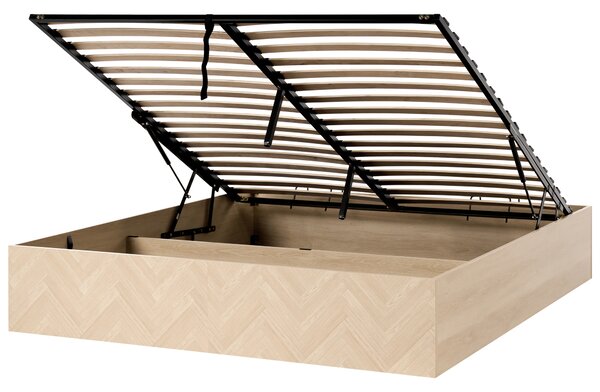 Posteľ svetlohnedá rám postele z MDF 180 x 200 cm s úložným priestorom minimalistický škandinávsky štýl