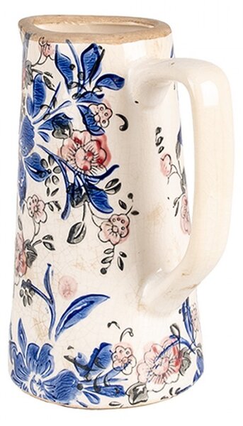 Béžový keramický dekoračný džbán s modrými kvetmi Marsia M - 16*11*20 cm - Clayre & Eef