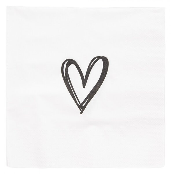 Biele papierové obrúsky so srdiečkom Heart - 33*33 cm (20ks) - Clayre & Eef