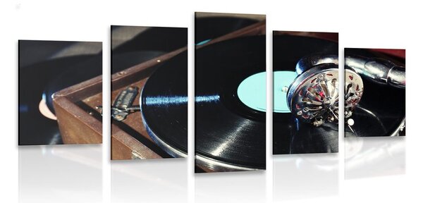 5-dielny obraz gramofón s vinylovou platňou
