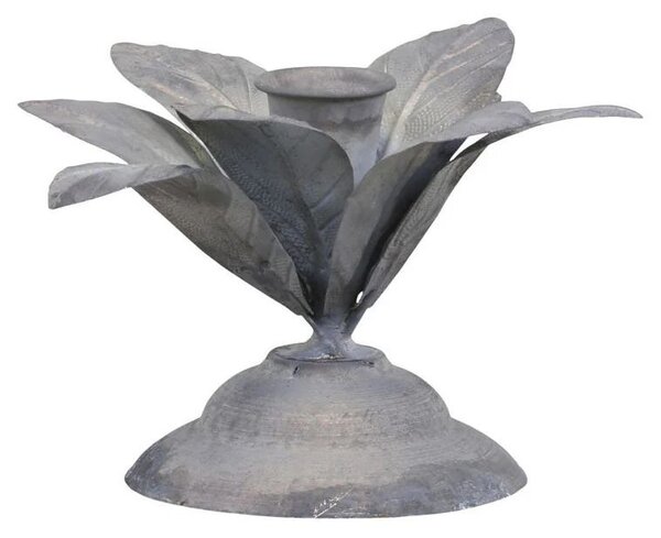 Zinkový antik kovový svietnik na úzku sviečku s kvetom Flower - Ø 12*9 cm - Chic Antique