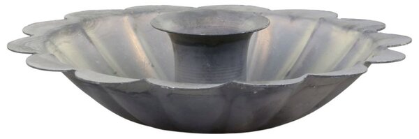 Zinkový antik kovový svietnik na úzku sviečku s kvetom Nostalgic - Ø 12*4 cm - Chic Antique
