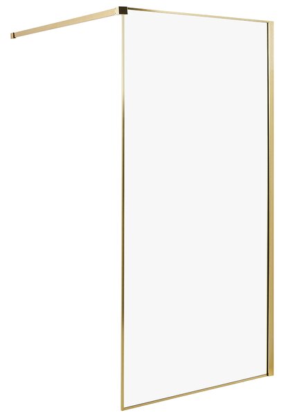 Sprchová zástena zlatá z tvrdeného skla 100 x 190 cm rám z nerezovej ocele bezdverový bezbariérový sprchovací kút moderný štýl kúpeľňa