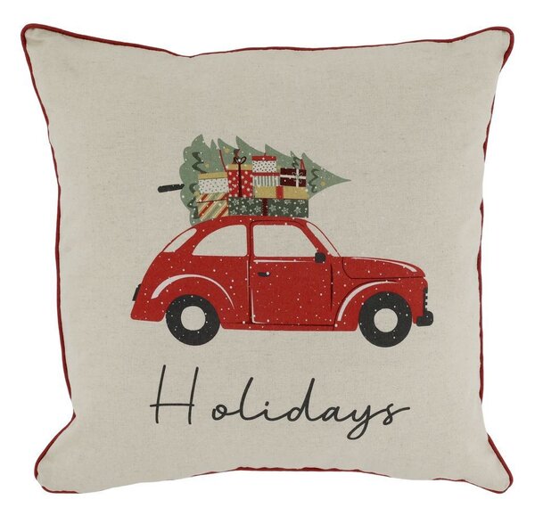 Béžová bavlnená obliečka na vankúš s autíčkom Holidays - 50*50cm - Chic Antique