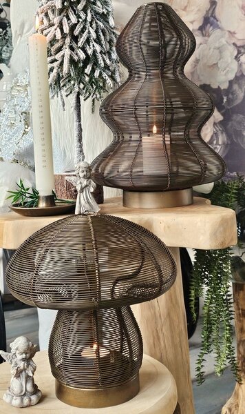Bronzový antik kovový svietnik huba Mushroom - Ø 20*24 cm - Light & Living