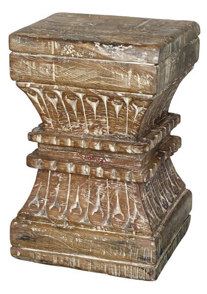 Hnedý drevený podstavec / stôl s rezbou Grimaud Unit - 25*25*38 cm - Chic Antique
