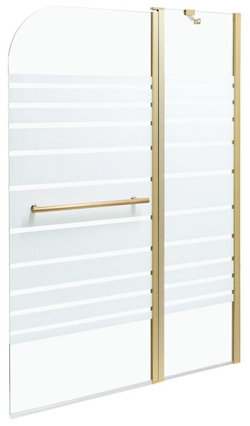 Sprchová zástena na vaňu s dvierkami zlatá priehľadná matné tvrdené sklo hliník nehrdzavejúca oceľ 140 x 100 cm minimalistický dizajn