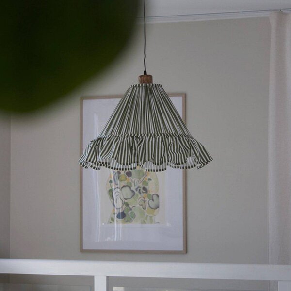 PR Home závesné svietidlo Estrid, mechově zelená, látka, Ø 40 cm, E27, Zelená, Obývacia izba / jedáleň, Textil / látka / hodváb, Vidiecky / Rustikálny, Závesné svietidlo