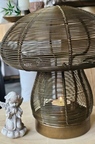 Bronzový antik kovový svietnik huba Mushroom - Ø 20*24 cm - Light & Living