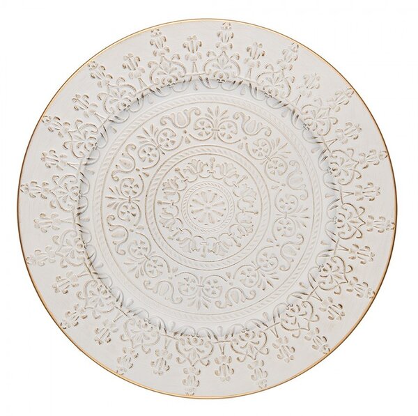 Bielo-zlatý okrúhly servírovací podnos/tanier Ornament - Ø 33*1 cm - Clayre & Eef