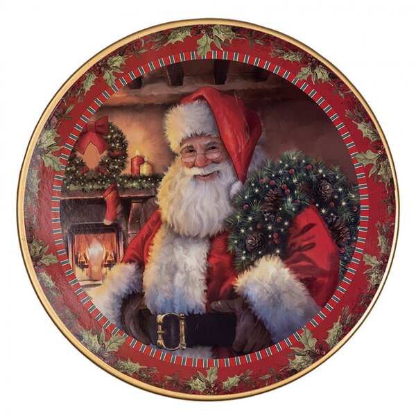 Vianočný plastový okrúhly podnos na tortu Santa Claus L - Ø 29*10 cm - Clayre & Eef