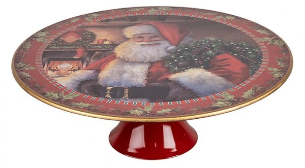 Vianočný plastový okrúhly podnos na tortu Santa Claus L - Ø 29*10 cm - Clayre & Eef
