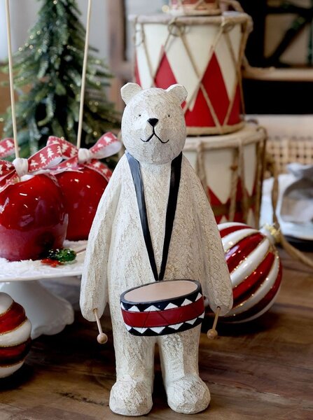 Vianočná dekorácia stojaci medveď s bubienkom Bear Drum - 12*12*25 cm - Chic Antique
