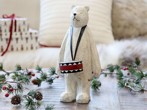 Vianočná dekorácia stojaci medveď s bubienkom Bear Drum - 12*12*25 cm - Chic Antique