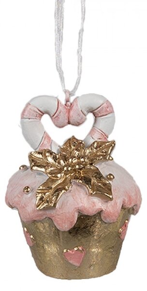 Ružovo-zlatá vianočná ozdoba Cupcake - Ø 5*6 cm - Clayre & Eef