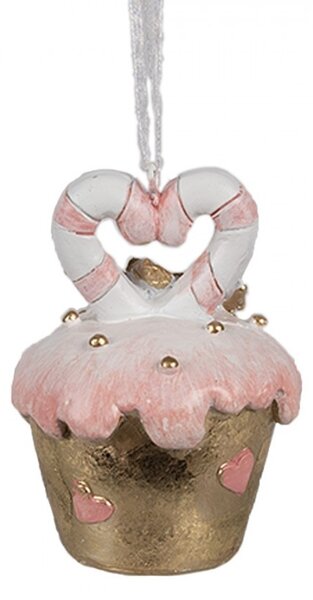Ružovo-zlatá vianočná ozdoba Cupcake - Ø 5*6 cm - Clayre & Eef