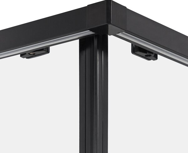 Sprchovací kút čierny tvrdené sklo hliník 90 x 90 x 185 cm štvorcový tvar dvojité posuvné dvere moderný dizajn kúpeľňa