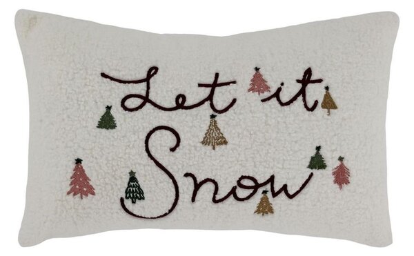 Biela chlpatá obliečka na vankúš so stromčekmi Let it Snow - 35*50 cm - Chic Antique