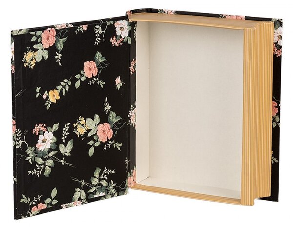 Čierny úložný box s kvetmi v tvare knihy Book Van - 17*14*5 cm - Clayre & Eef