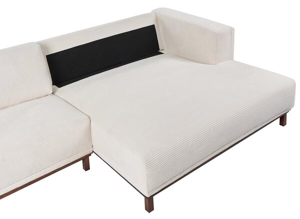 Ľavá rohová pohovka svetlobéžová menčestrová čalúnená 4-miestna drevené nohy moderný štýl nábytok do obývacej izby