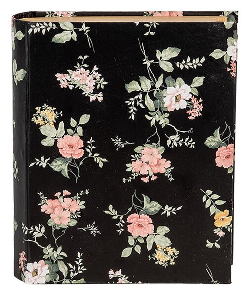 Čierny úložný box s kvetmi v tvare knihy Book Van - 17*14*5 cm - Clayre & Eef