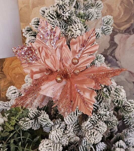 Ružová umelá rastlina vianočná hviezda Poinsettia - Ø 25*38 cm - Clayre & Eef