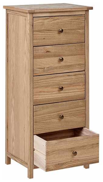 Komoda svetlé prírodné drevo s 5 zásuvkami 50 cm nábytok do spálne rustikálny dizajn