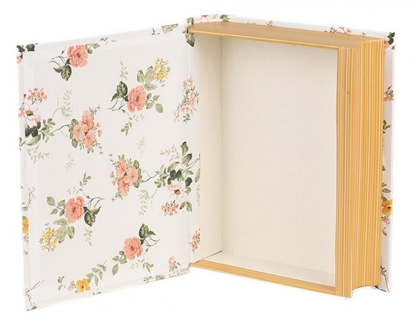 Biely úložný box s kvetmi v tvare knihy Book Van - 17*14*5 cm - Clayre & Eef