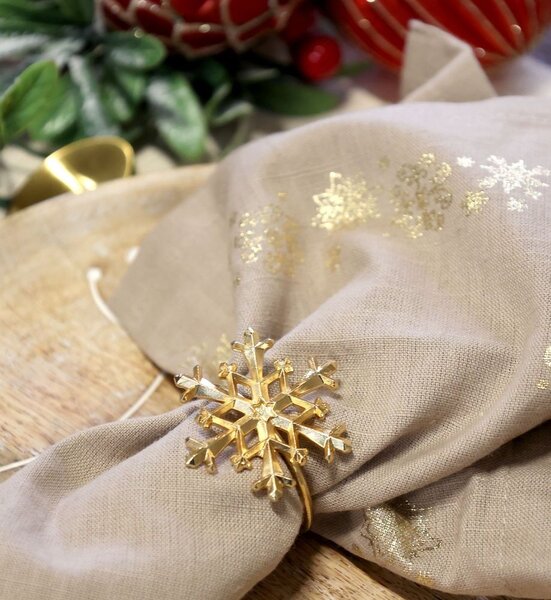 Mosadzný antik kovový držiak na obrúsky s vločkou Snowflakes - 4*4*4 cm - Chic Antique
