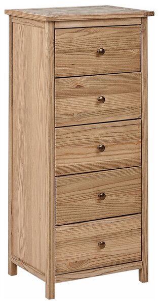 Komoda svetlé prírodné drevo s 5 zásuvkami 50 cm nábytok do spálne rustikálny dizajn