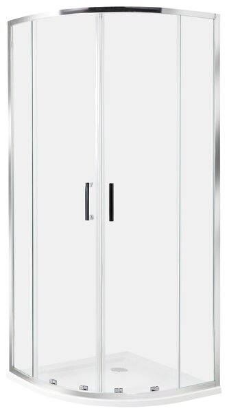 Sprchovací kút strieborný tvrdené sklo hliník 80 x 80 x 185 cm polkruhový tvar dvojité posuvné dvere moderný dizajn kúpeľňa