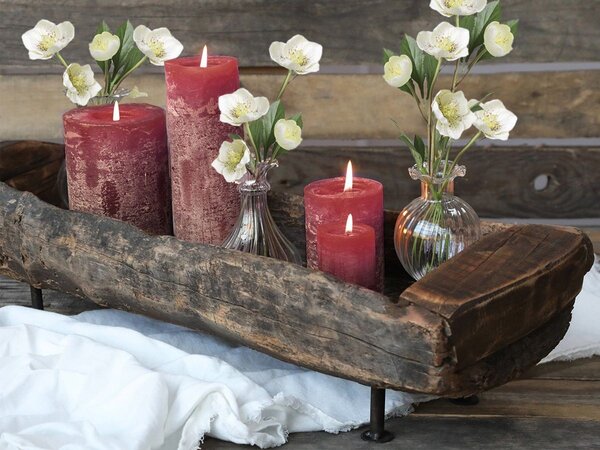 Červená široká sviečka Rustic pillar red - Ø 5*8cm/ 16h - Chic Antique