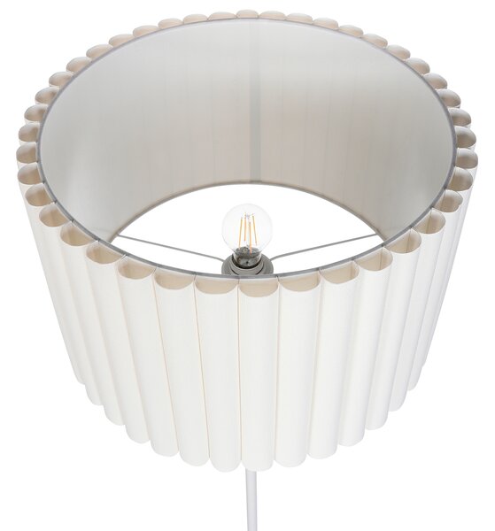Stojaca lampa krémová biela polyesterové terylénové tienidlo biely kovový podstavec 154 cm spálňa obývacia izba retro klasický štýl
