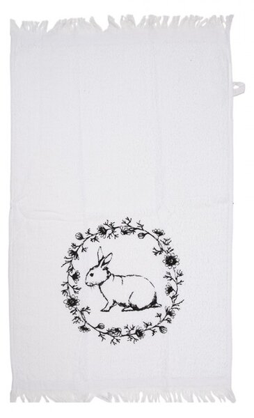 Biely froté kuchynský uterák s králikom - 40*66 cm - Clayre & Eef