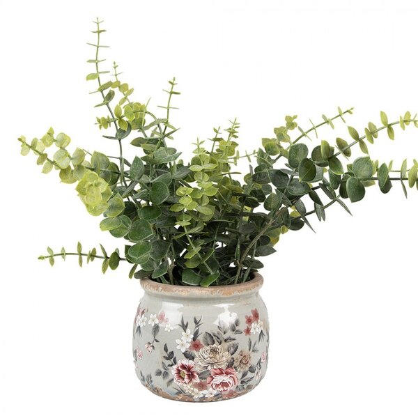 Planter ? 12x10 Cm Grey Ceramic Flowers - Collections - Clayre & Eef