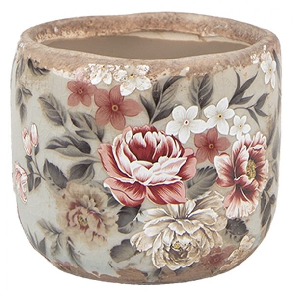 Zelený keramický dekoračný kvetináč s kvetmi Floria XS - Ø 8*7 cm - Clayre & Eef
