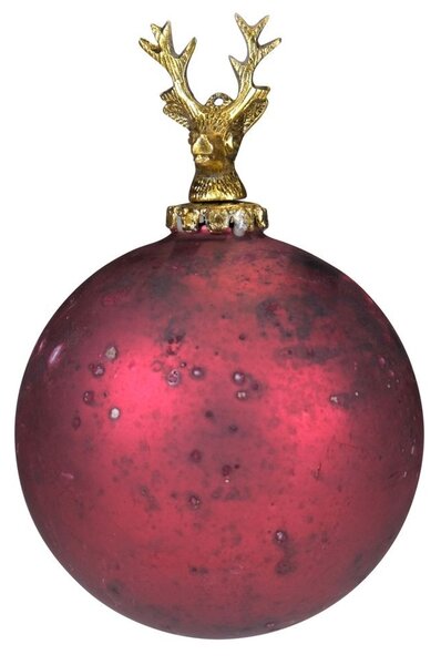 Červená antik sklenená vianočná guľa s jeleňom Deer - Ø12* 19 cm - Mars & More
