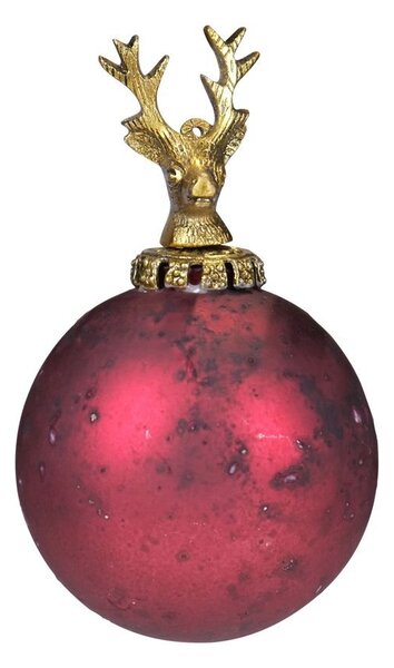 Červená antik sklenená vianočná guľa s jeleňom Deer - Ø10* 16 cm - Mars & More