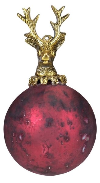 Červená antik sklenená vianočná guľa s jeleňom Deer - Ø8* 14 cm - Mars & More