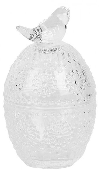 Sklenená dóza s vekom vajíčko s vtáčikom - Ø 9*16 cm - Clayre & Eef