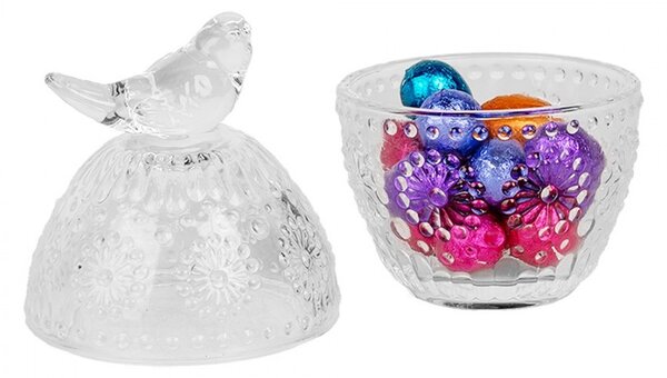 Sklenená dóza s vekom vajíčko s vtáčikom - Ø 9*16 cm - Clayre & Eef