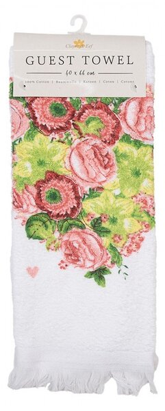 Biely kuchynský froté uterák so srdiečkom z kvetov - 40*66 cm - Clayre & Eef