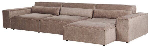 3-miestna modulárna pohovka s taburetom hnedá látkové čalúnenie ľavostranná nohy zo syntetiky minimalistický moderný štýl