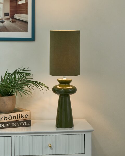 Stolná nočná lampa zelená keramický podstavec tienidlo z umelého semišu 62 cm moderný štýl obývacia izba spálňa
