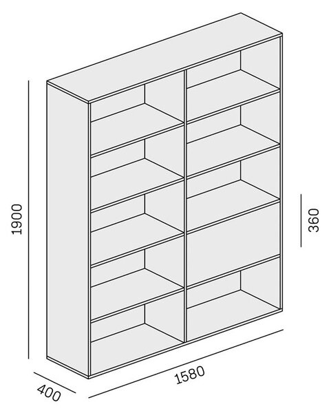 Široký kancelársky policový regál LAYERS, 1 box, 1582 x 400 x 1905