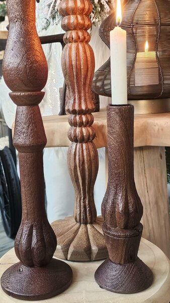 Tmavo hnedý drevený svietnik na úzku sviečku Tavola - Ø 9*25 cm - Light & Living
