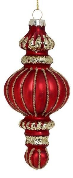 Červená sklenená vianočná ozdoba so zlatými detailmi Chic - 6*15 cm - Chic Antique